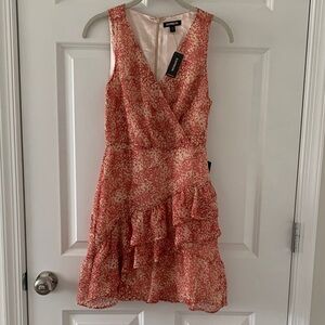 Express Coral-Cream Sleeveless Ruffle Mini Dress NWT